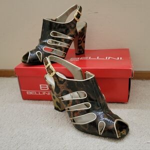 Bellini Women's Leopard Print Peep Toe Slingback Heels 7 W